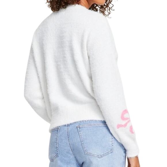 Hooked Up Juniors' Eyelash Sweater White Pink Size S - Picture 3 of 3